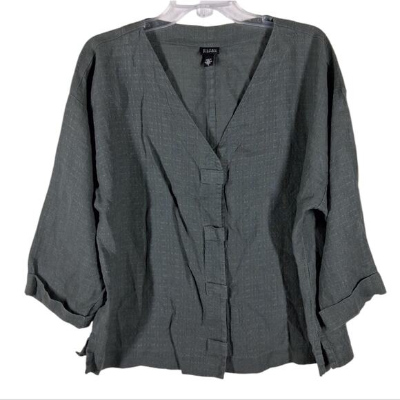 Eileen Fisher Linen Button Front Jacket Shaket Green Size Small - Picture 1 of 5